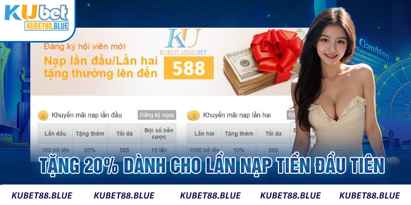 Người chơi nạp tiền lần đầu sẽ nhận về khuyến mãi Kubet88 lên tới 20% giá trị thẻ